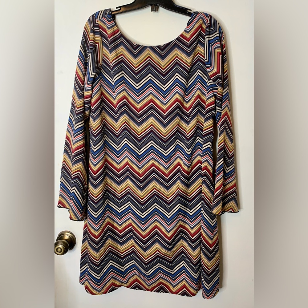 Molly Bracken Women Round Neck Long Sleeves Multicolor Striped Mini Dress Size M